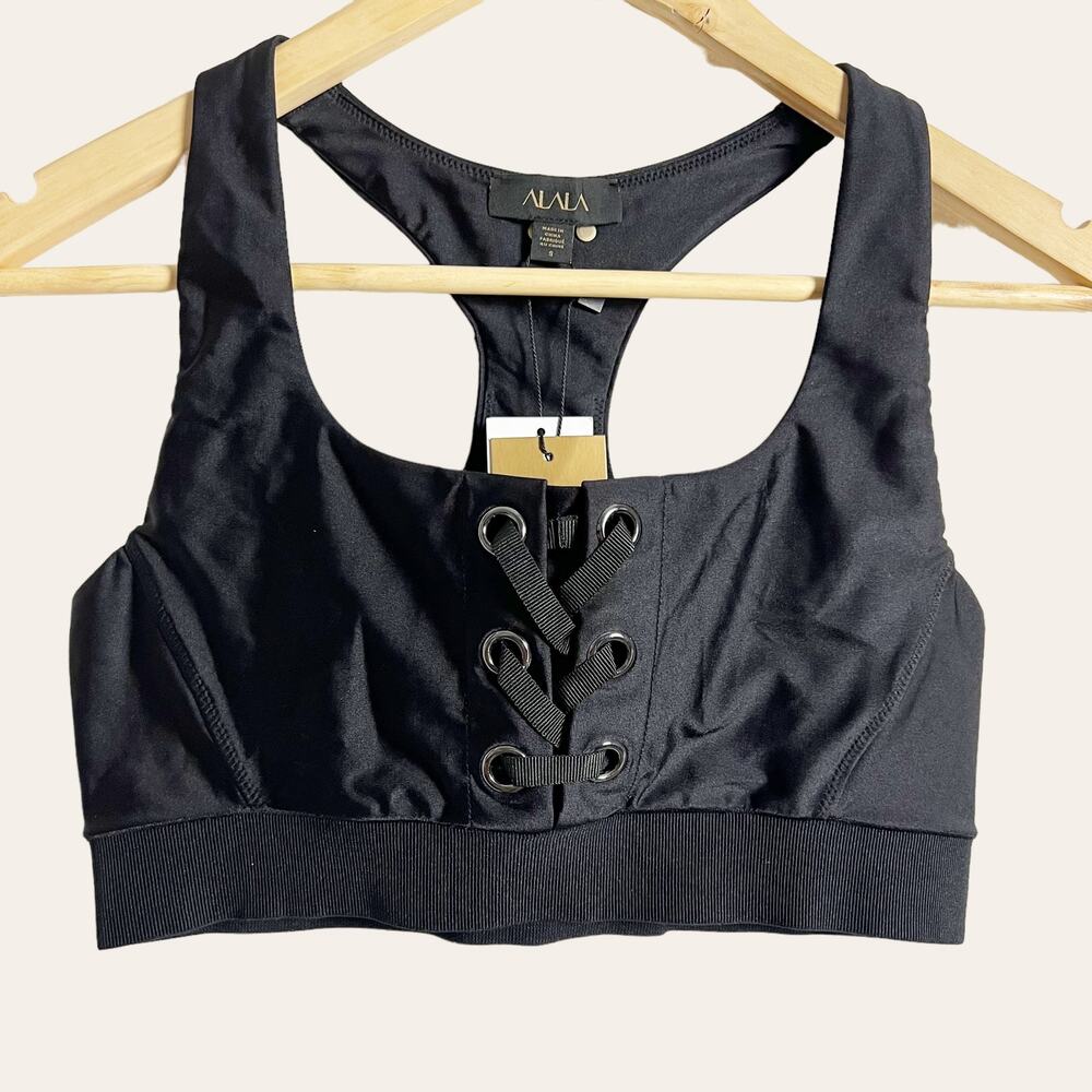 Alala Black Grommet Lace Up Corset Sports Bra Size Small